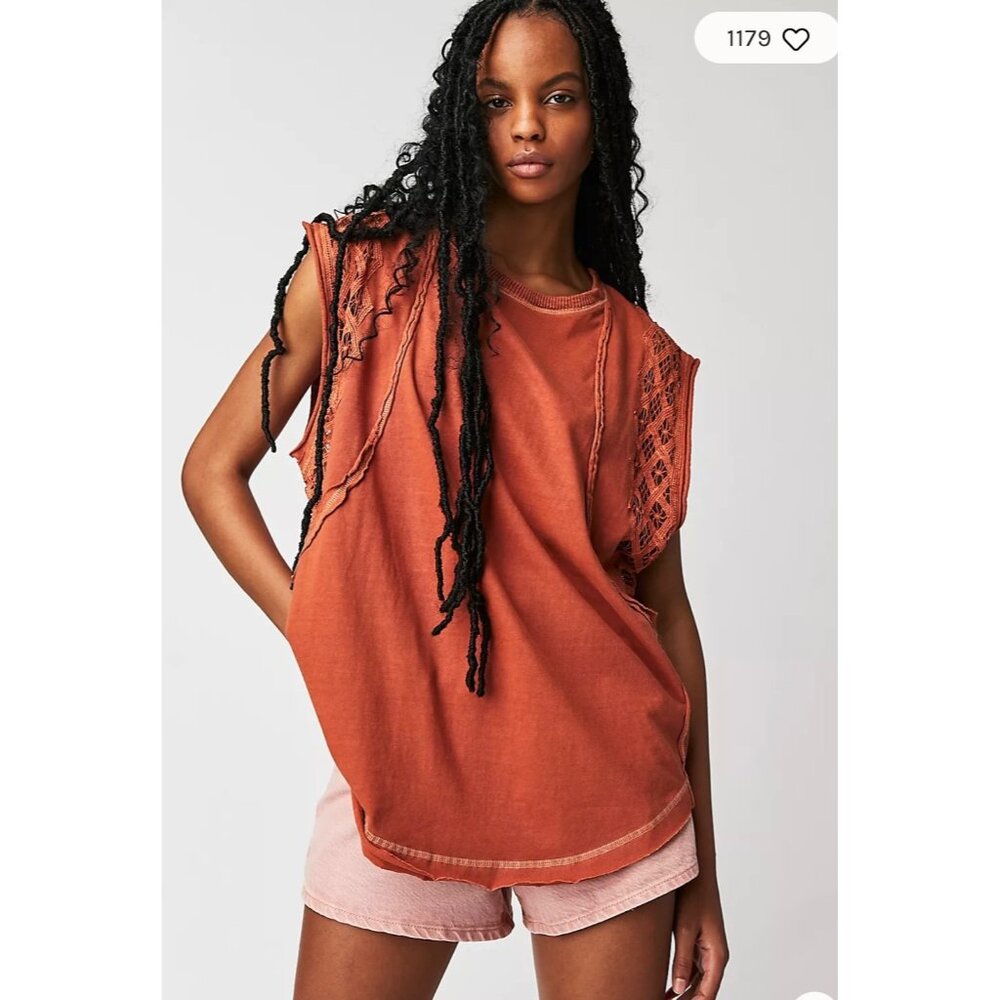 FREE PEOPLE TABLE FOR TWO BRIGHT CORAL TOP NWOT S